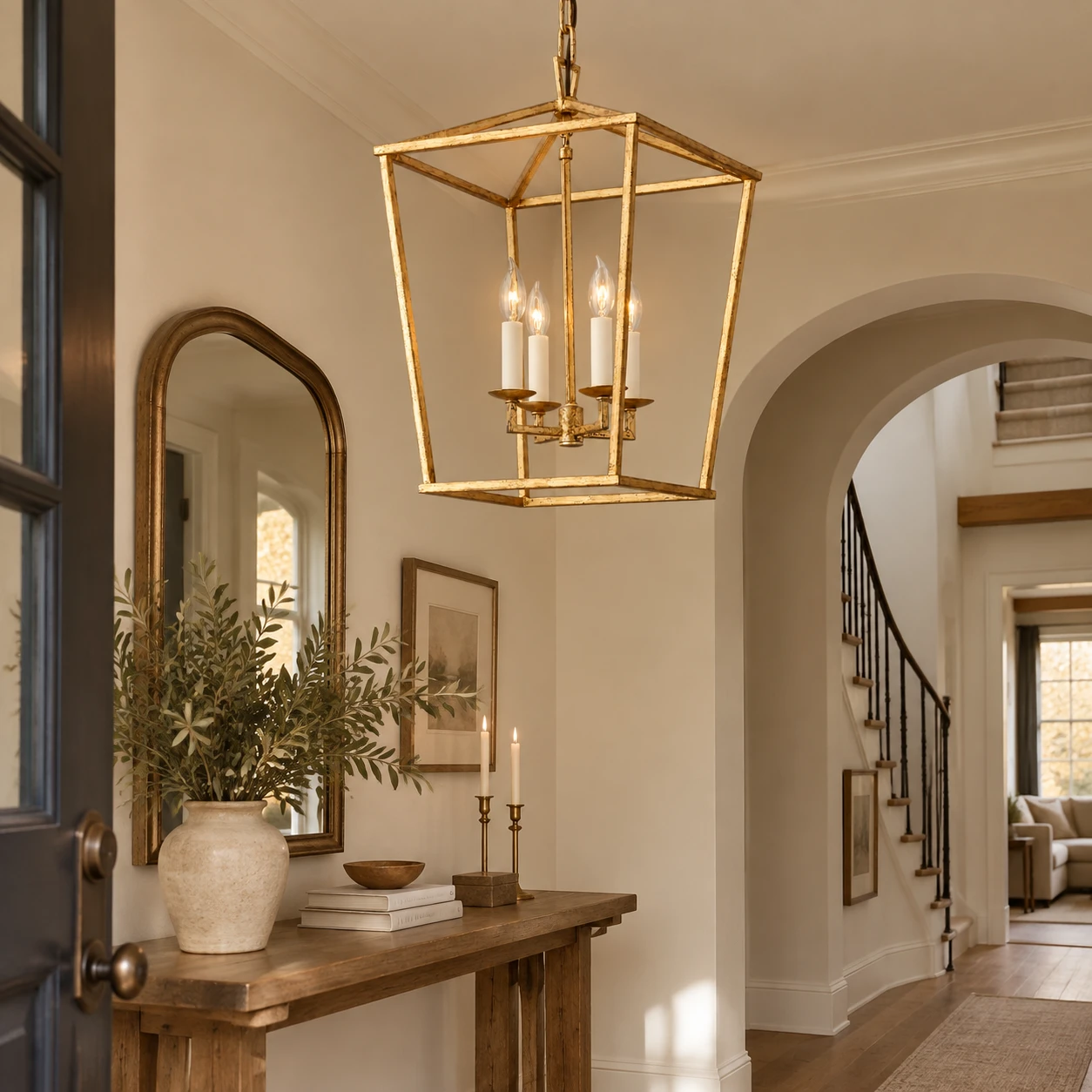 Nora Vintage Caged Iron Chandelier in a residential interior