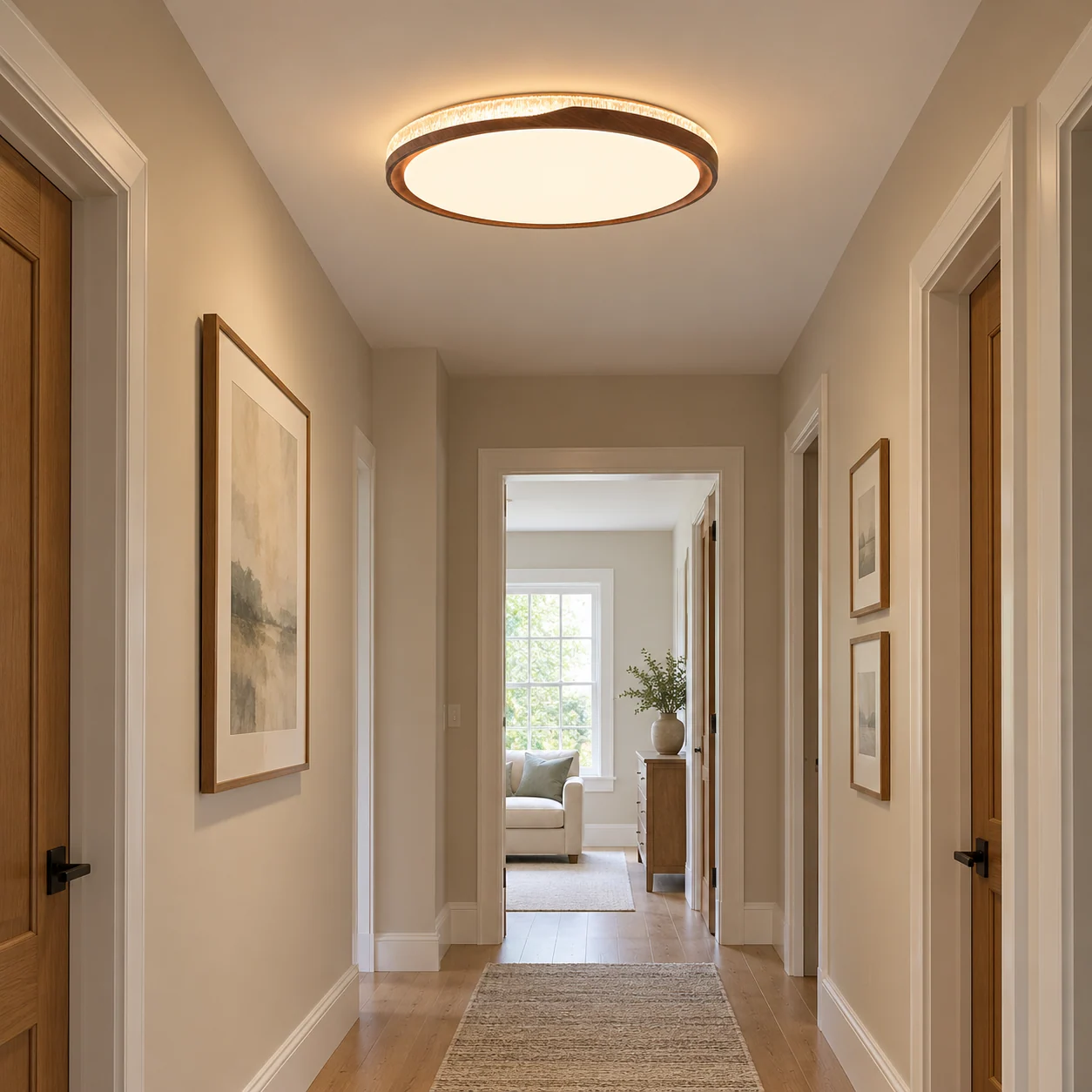 Sienna flush mount ceiling light in hallway