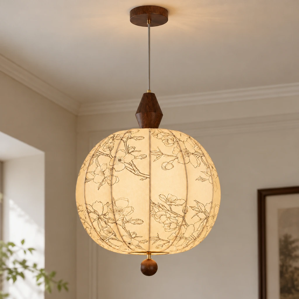 Amelia American Vintage Floral Wood & Fabric Pendant Light product image 9