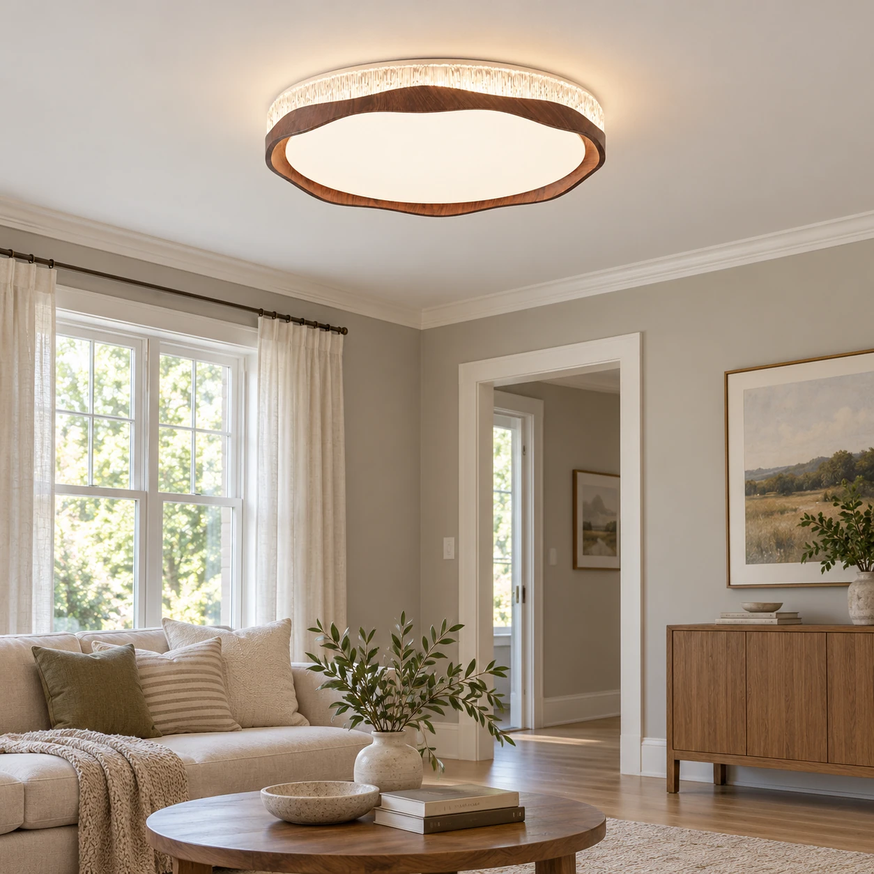 Marielle flush mount ceiling light in a living room
