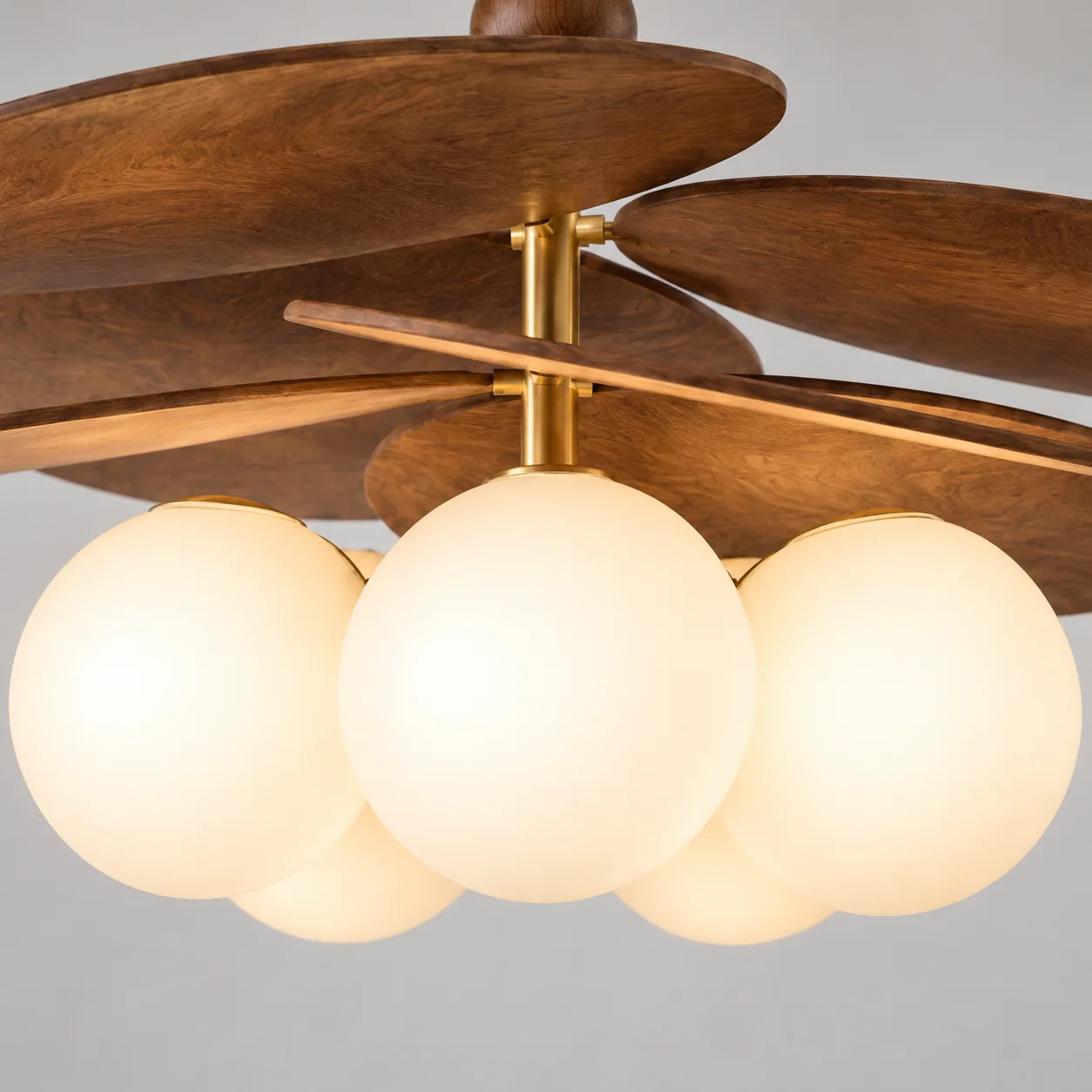 Close view of the five frosted glass globes