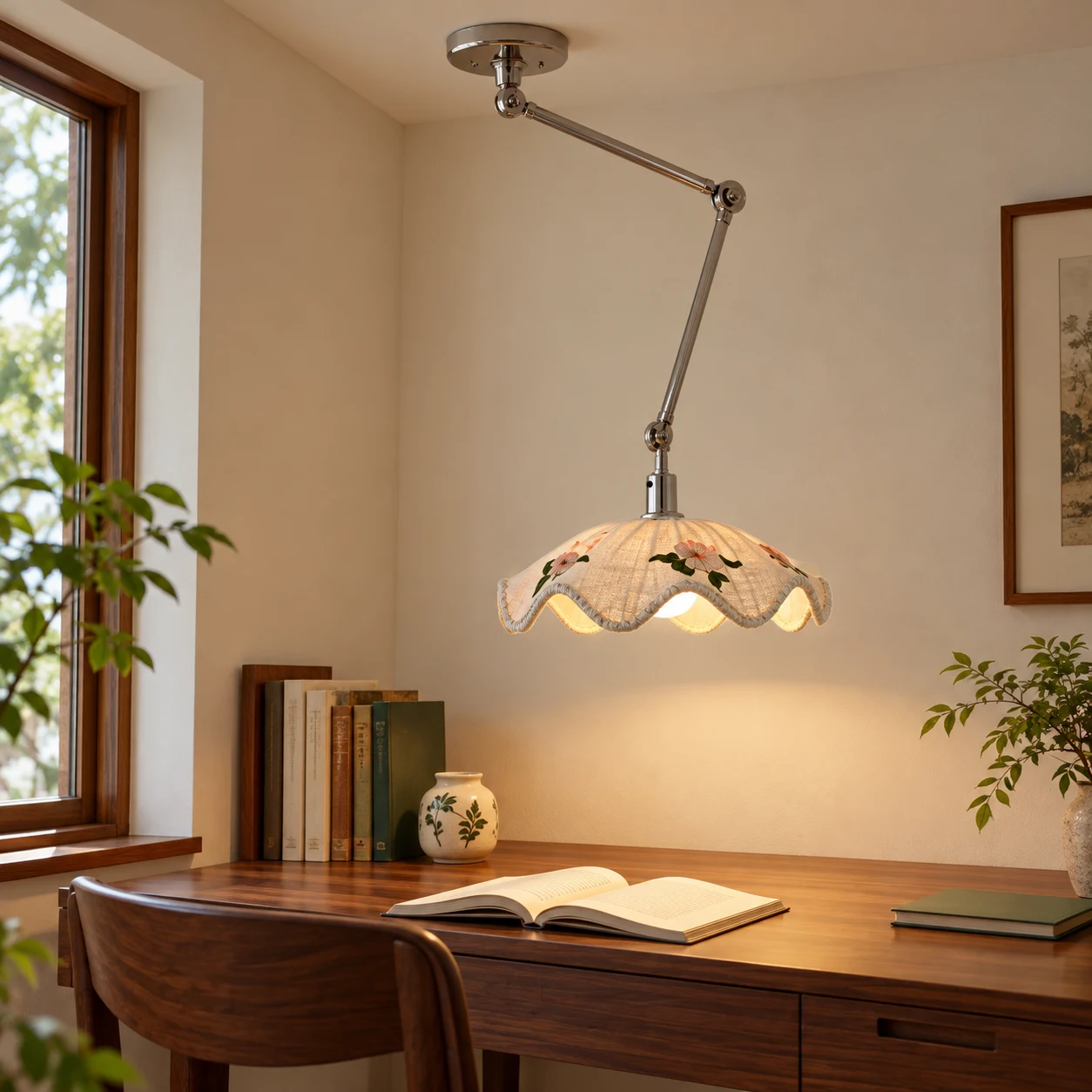 Elara Bauhaus Swing Arm Chrome Pendant Light