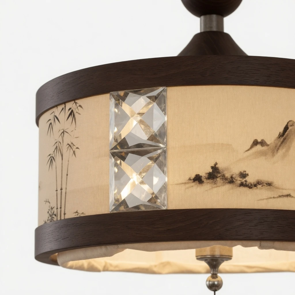 Close view of the landscape fabric shade and crystal panel