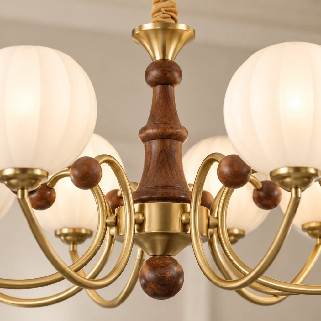 Walnut wood center column and brass ring