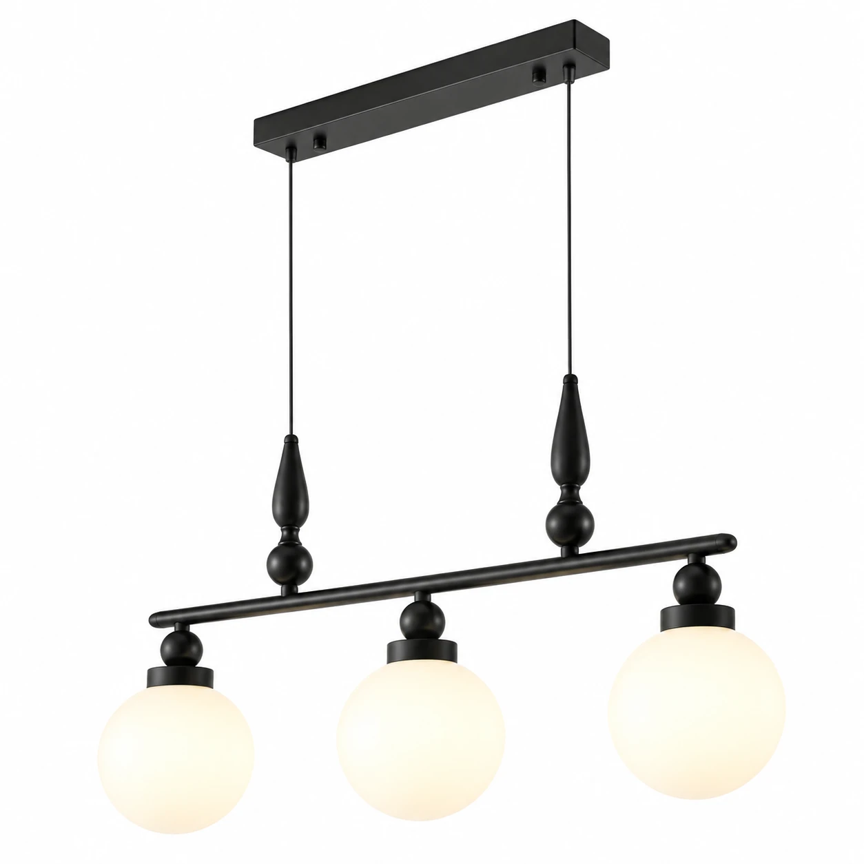 Mado dining linear 3-head French vintage globe chandelier on white background