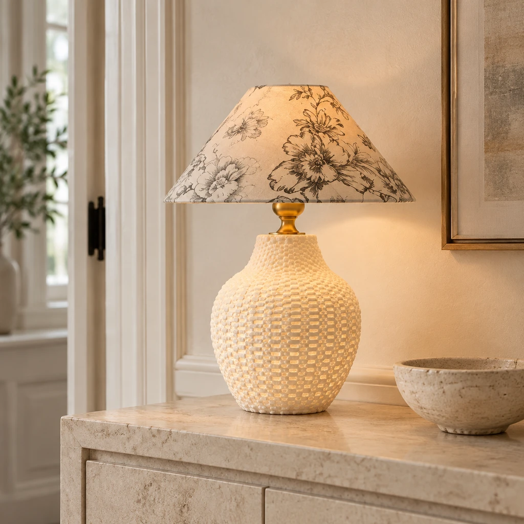 Celeste table lamp on an entry console
