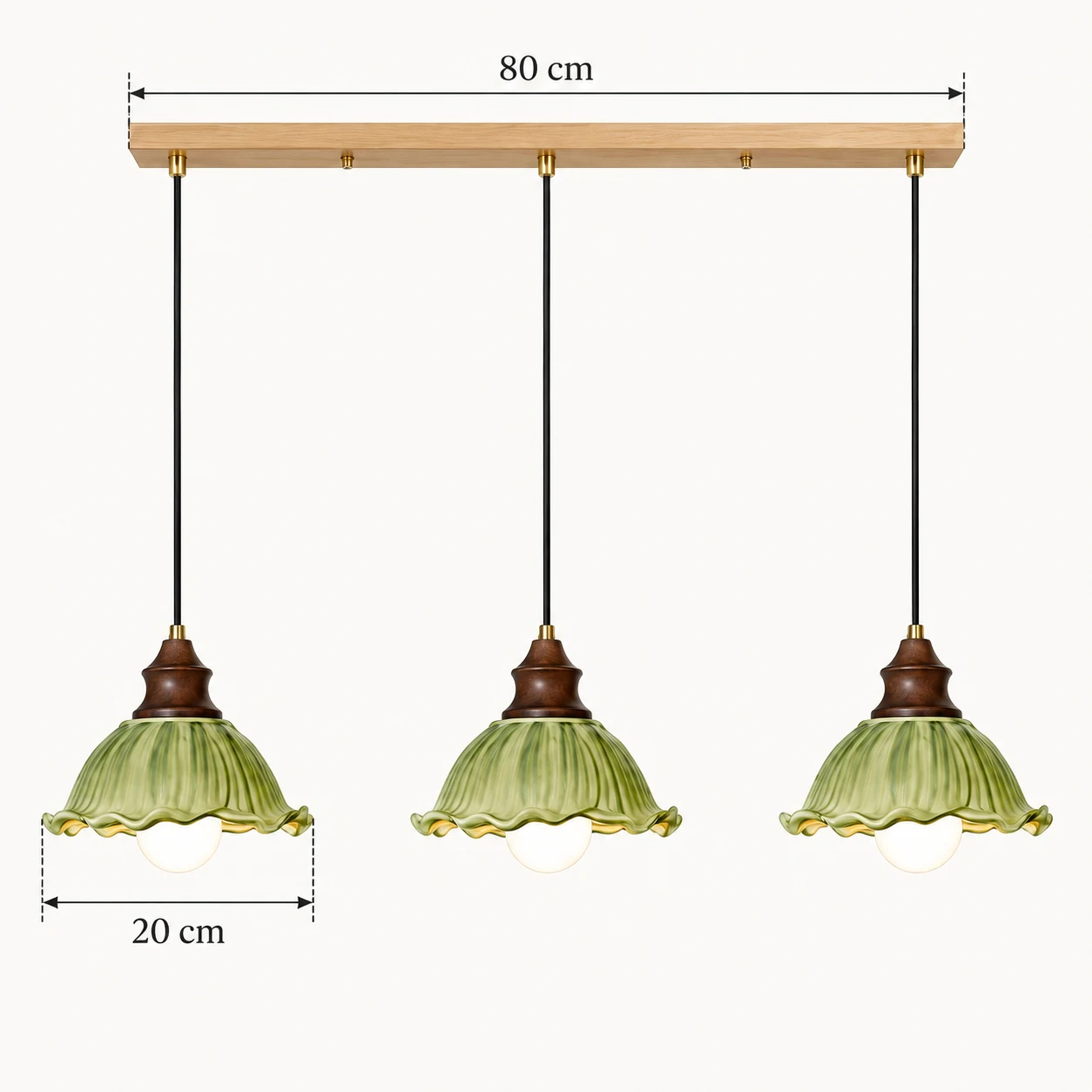 Three pendant rail 80 cm and shade diameter 20 cm