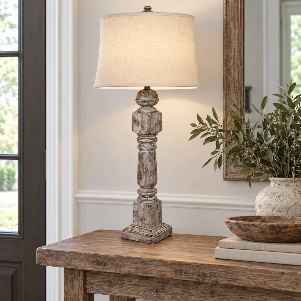 Alden table lamp on an entry console