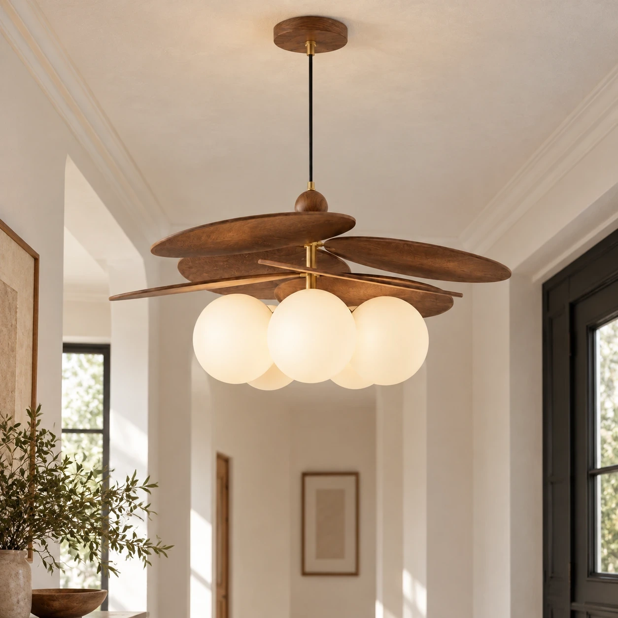 Wushlp Vintage Bean Glass and Metal Pendant Light in a bright entryway