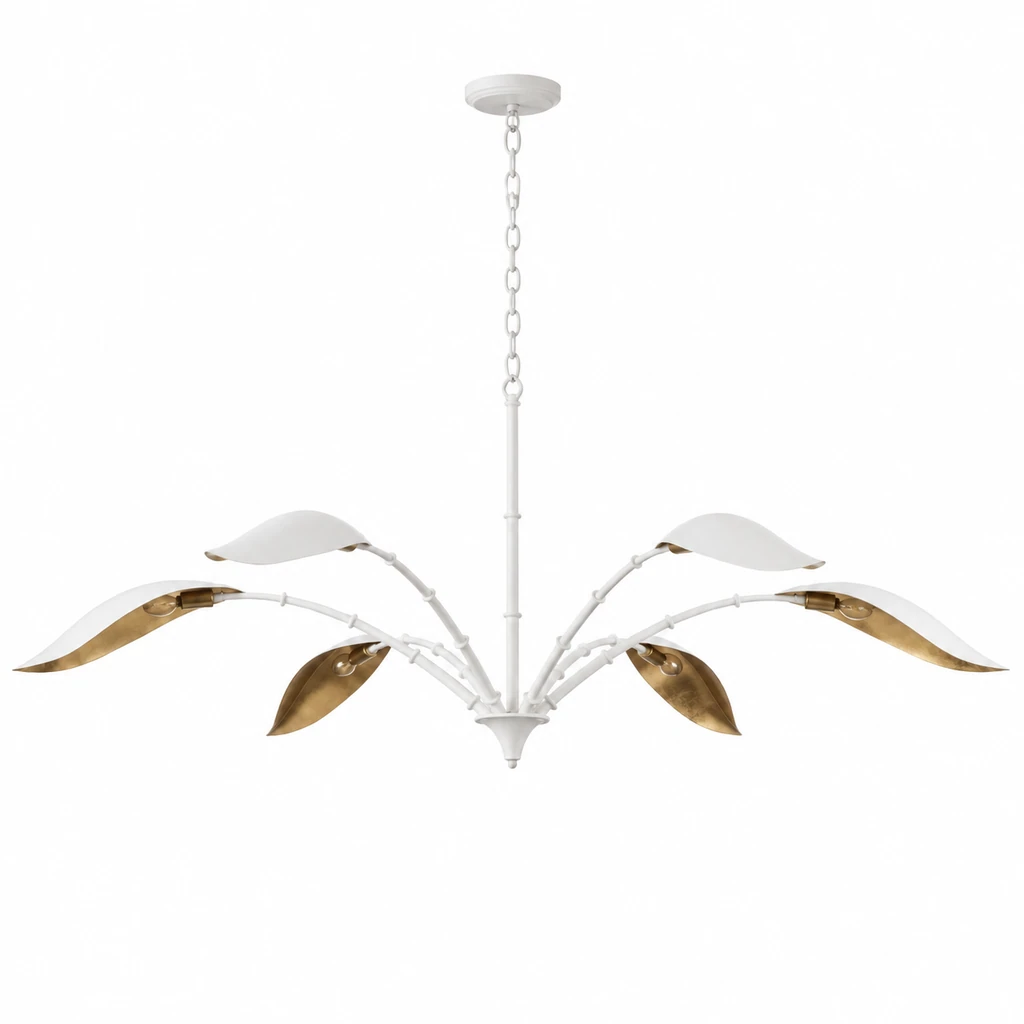 Elowen six-light white wrought iron chandelier on white