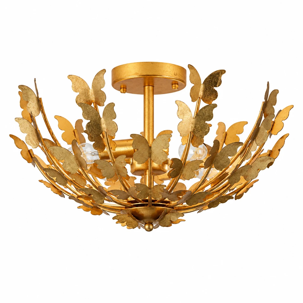 Elena gold-leaf butterfly ceiling light on white
