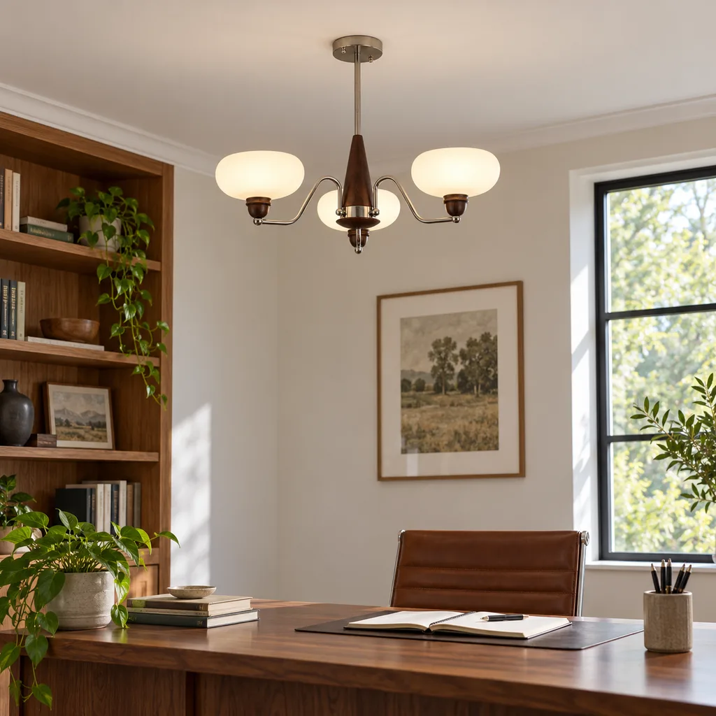 3-head three-color pendant in a dining room