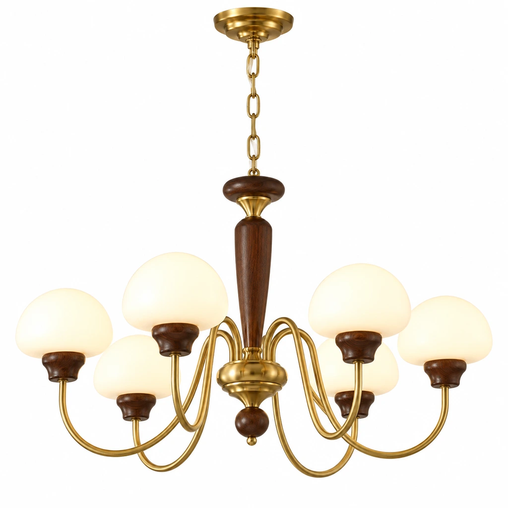 Adeline 6-light branch wood and glass chandelier, diameter 85 cm