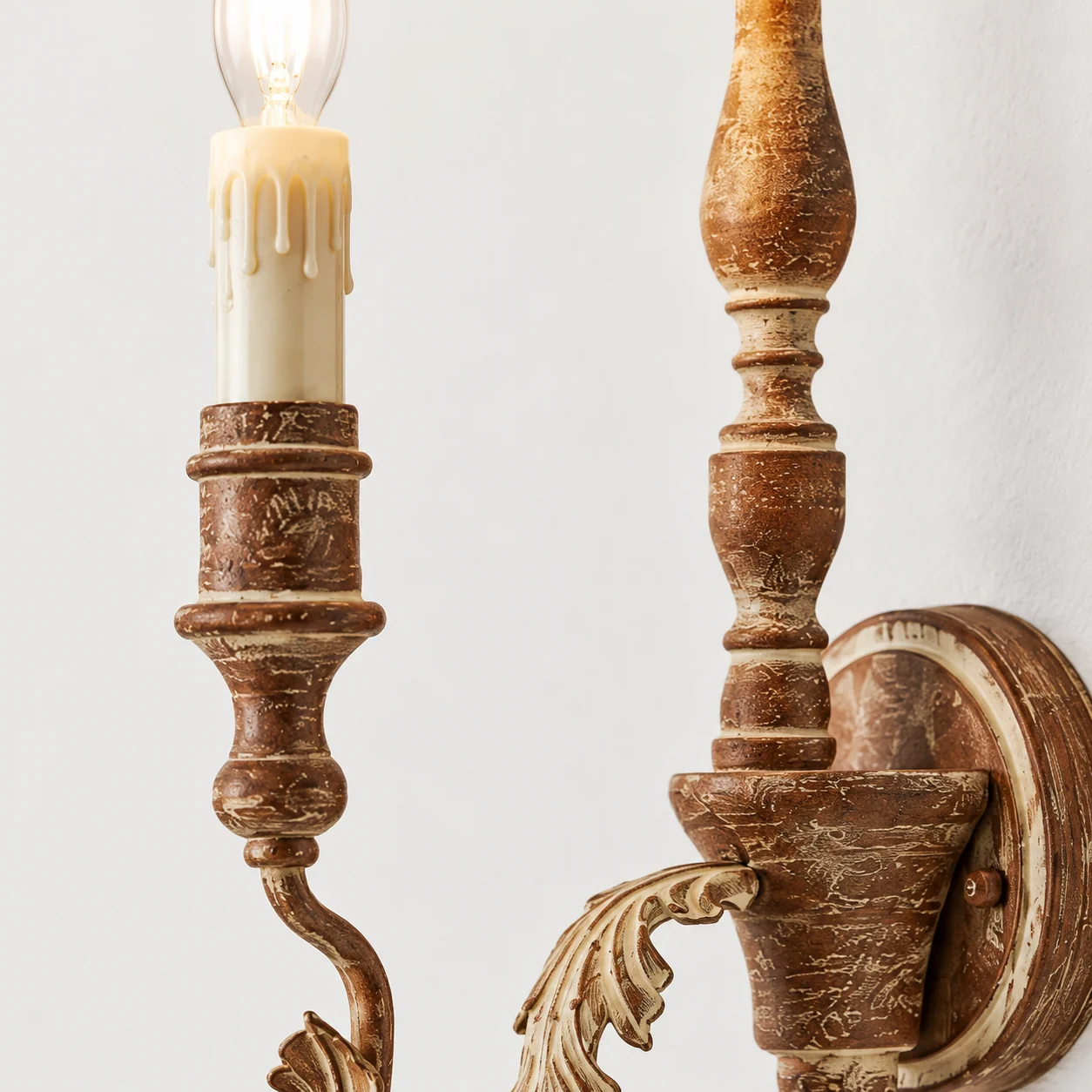 Clara Vintage Carved Wood Wall Sconce — detail