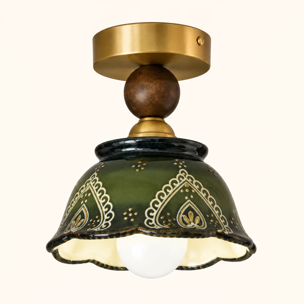 Camille dark green ceramic flush mount hero