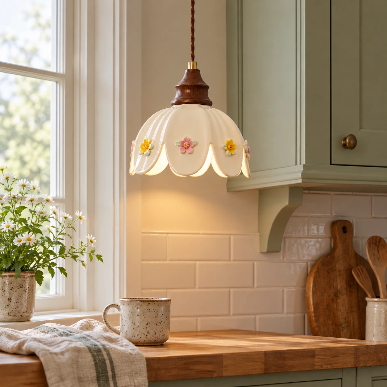 Adeline ceramic pendant light in a kitchen nook