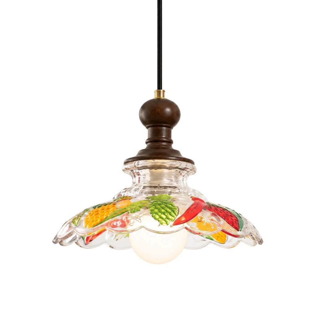 Colette painted glass pendant light on a clean white background