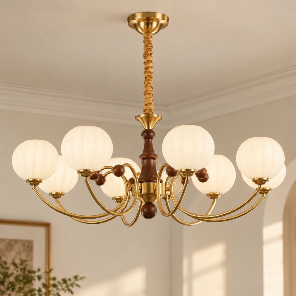 Margot Vintage Globe Wood & Glass Chandelier product view