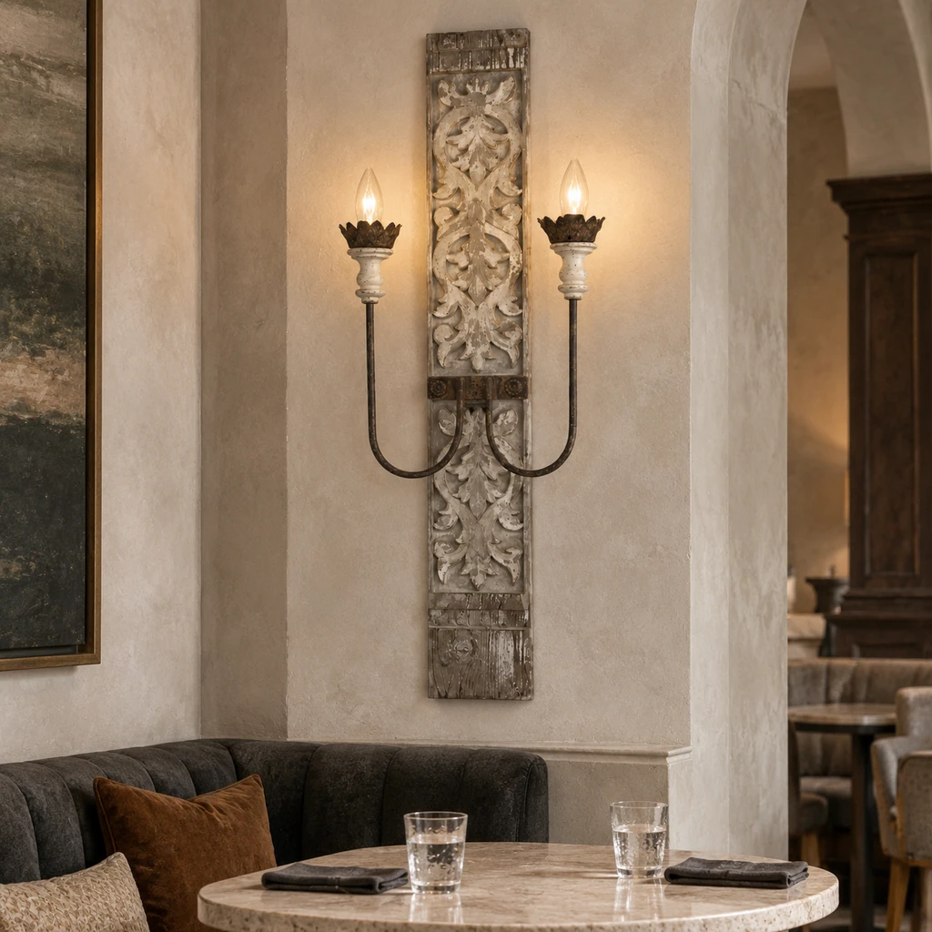 Marielle wall sconce on a protected hospitality lounge wall