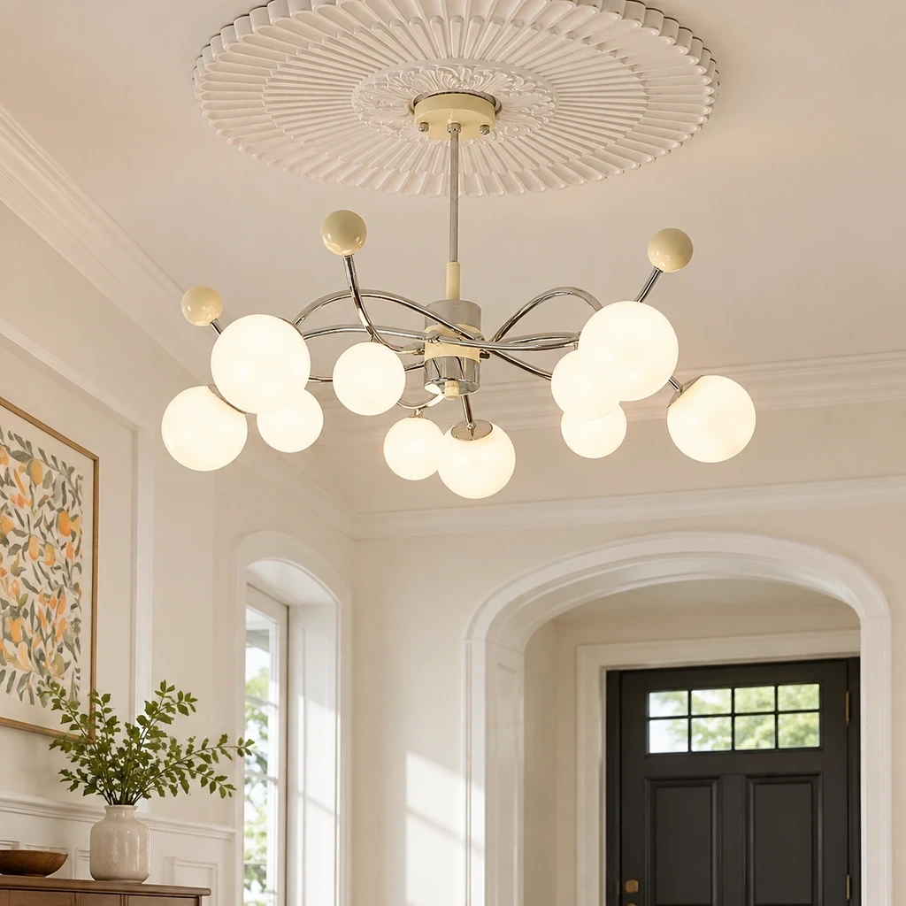 Nora Vintage Multi-Light Glass Iron Chandelier in an entry setting