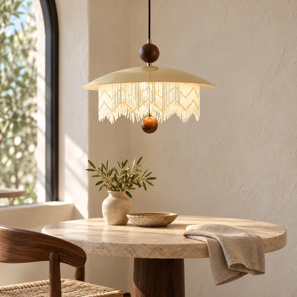 Bianca fringed pendant light in a boutique restaurant