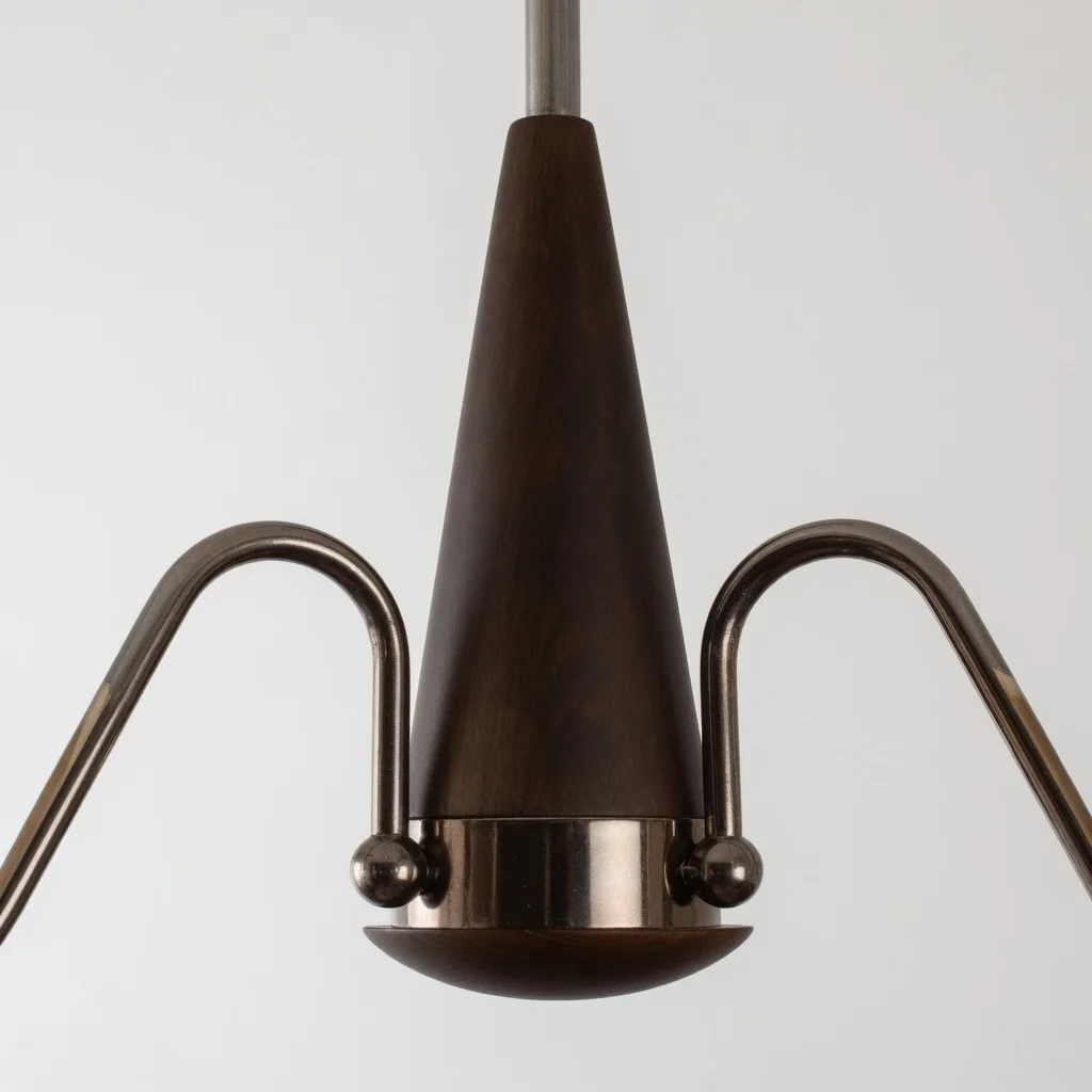 Dark tapered wood center and metal arm joint