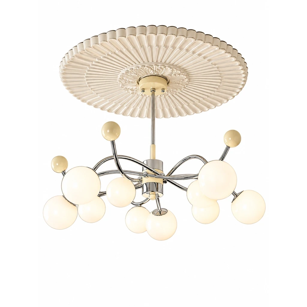 Close detail of Nora Vintage Multi-Light Glass Iron Chandelier material and form