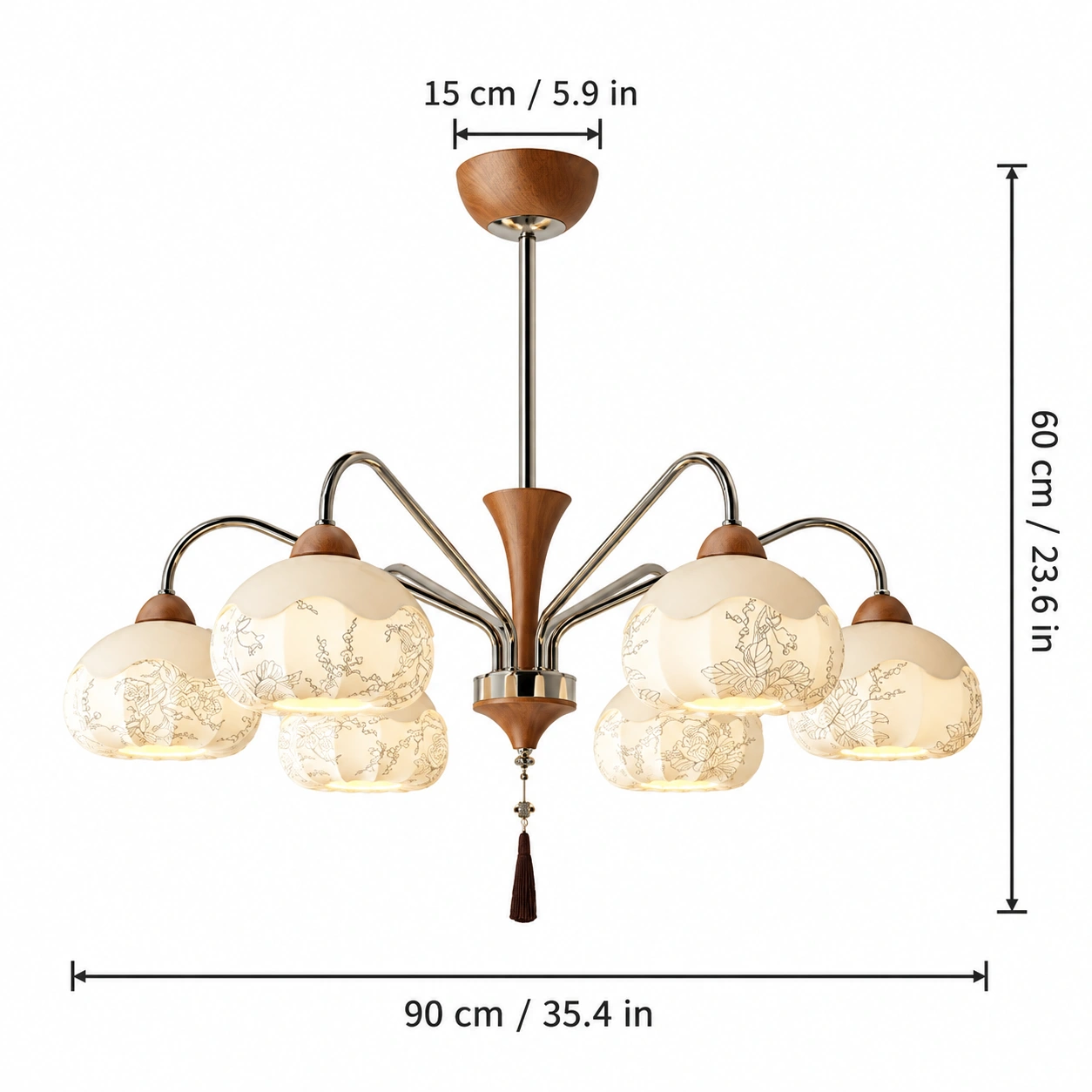 Dimension diagram 6-light Ø90 cm x H 60 cm