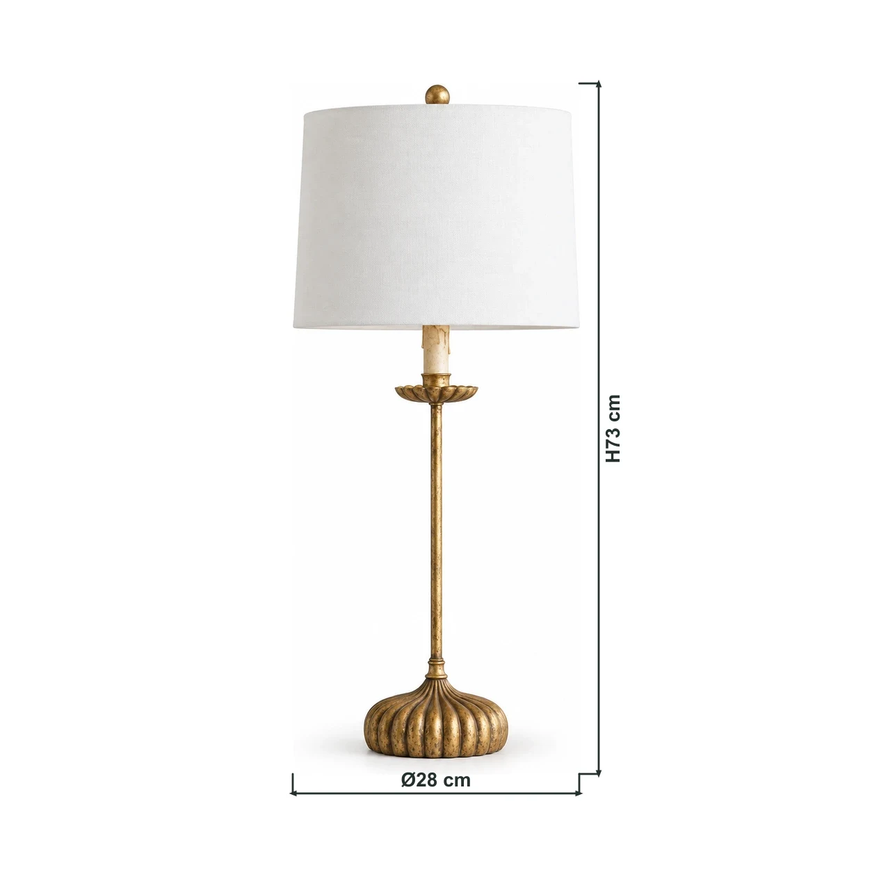 Clove table lamp dimensions H 73 cm by diameter 28 cm with outline-connected dimension lines
