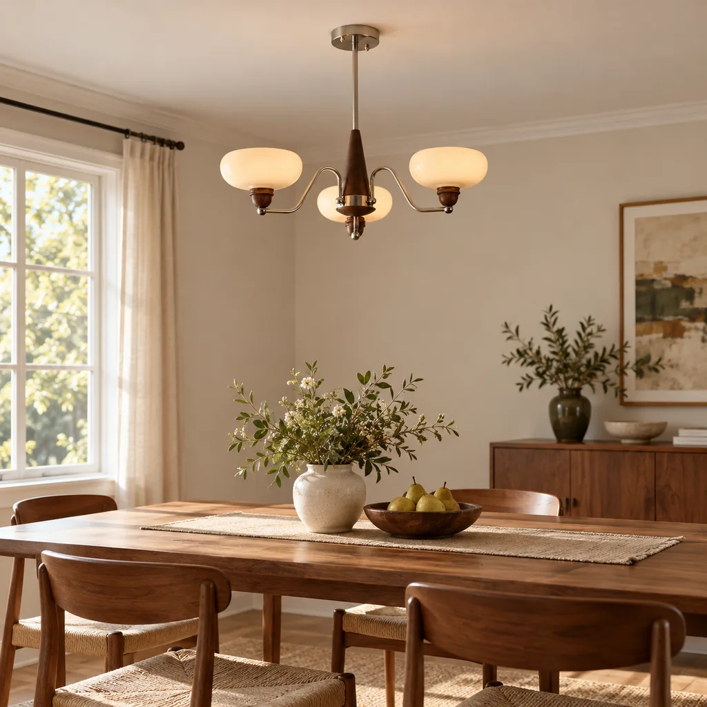3-head warm pendant over a dining table