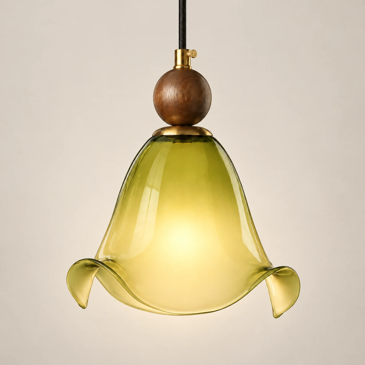 Finn Vintage Floral Walnut Wood and Metal Pendant Light - generated image 9