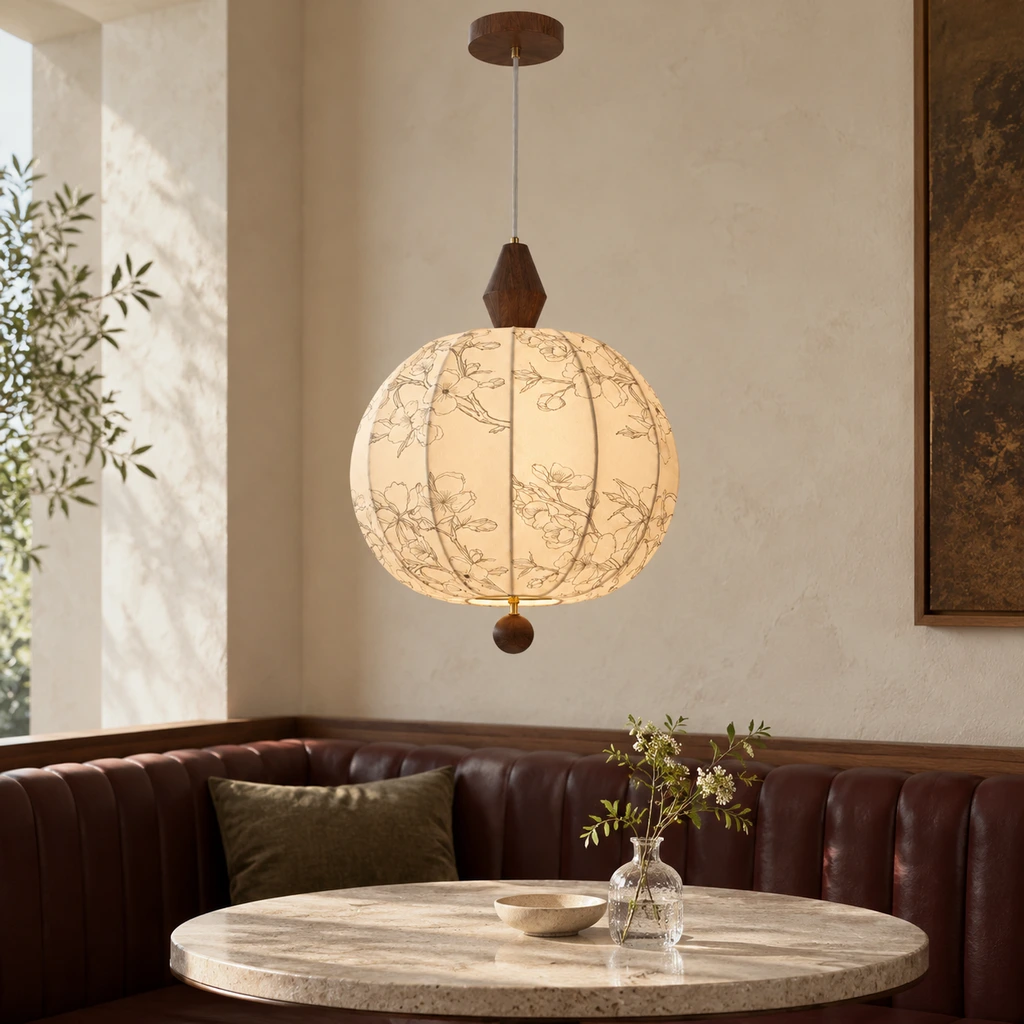 Amelia American Vintage Floral Wood & Fabric Pendant Light product image 7