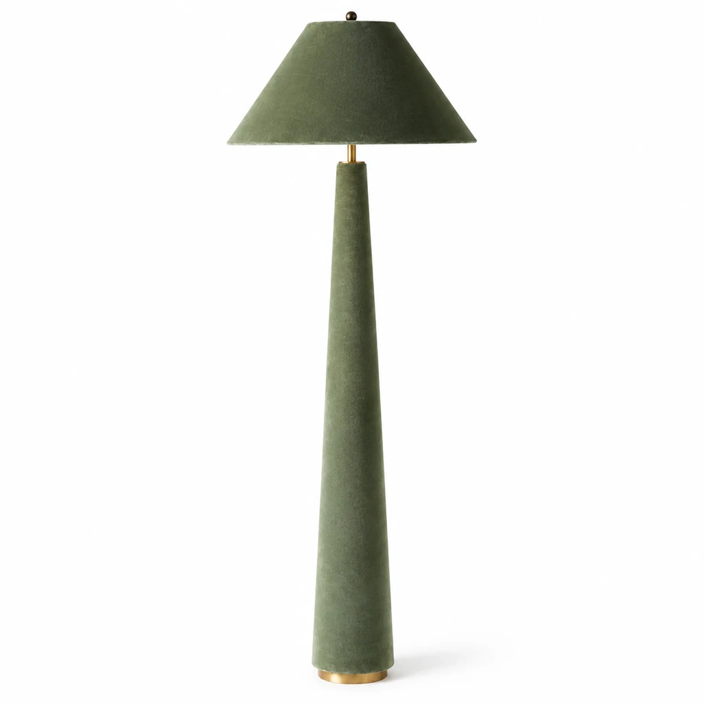 Marlowe oil-green velvet floor lamp on white
