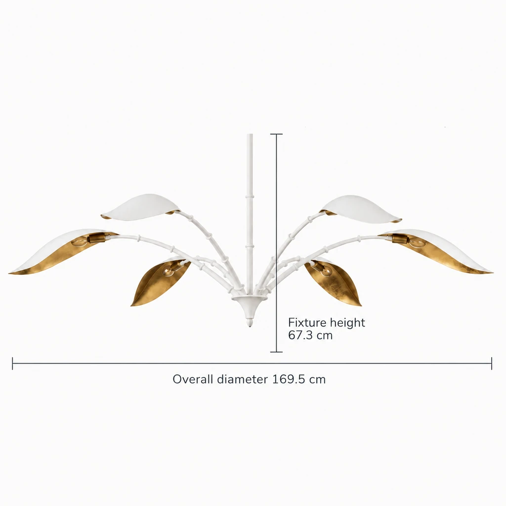 Elowen chandelier dimensions: diameter 169.5 cm and fixture height 67.3 cm