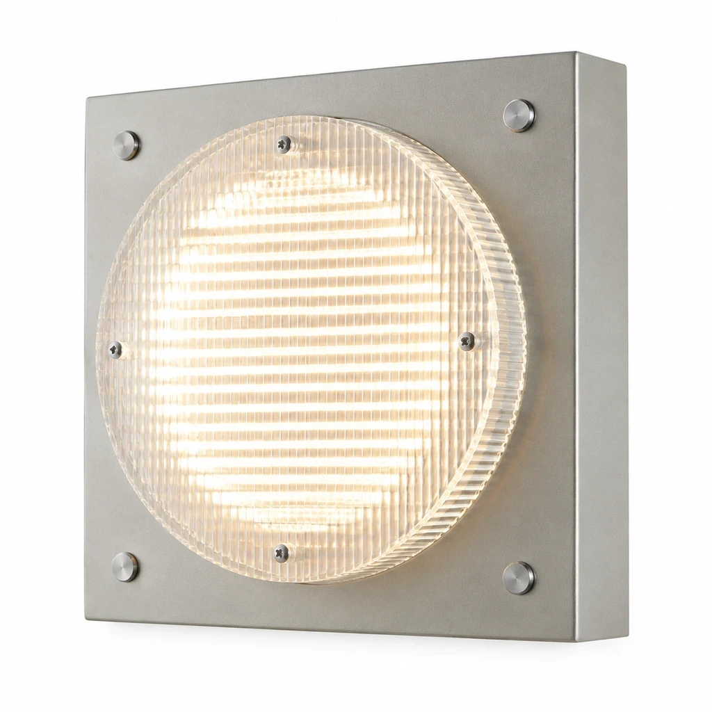 Close detail of Mira Bauhaus Ribbed Acrylic Iron Wall Sconce connection