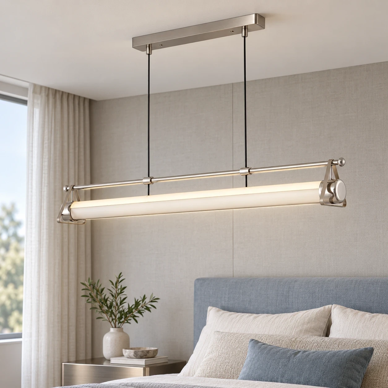 Fengshan Bauhaus Geometric Aluminum Linear Pendant Light in a bedroom