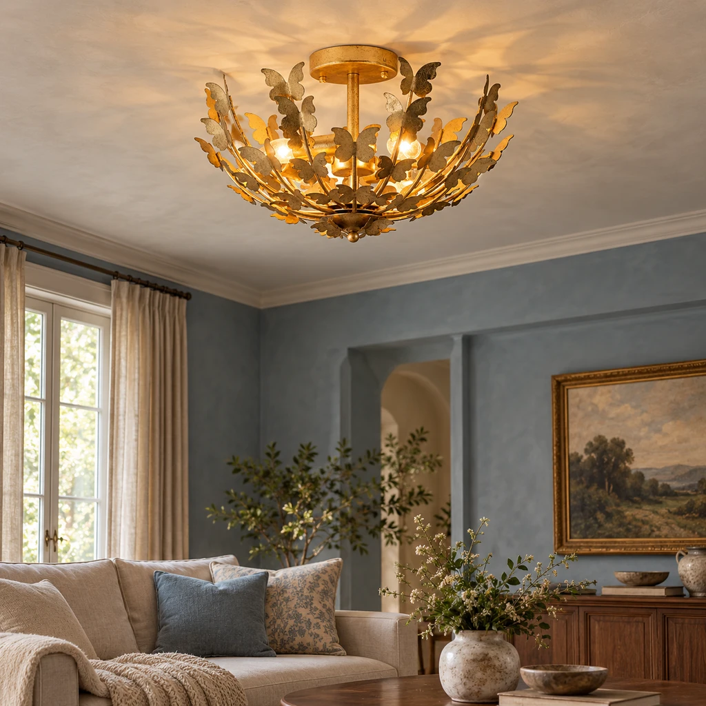 Elena butterfly ceiling light in a quiet living corner