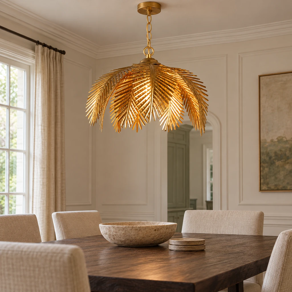 Mila European Vintage Leaf-Branch Iron Chandelier, Gold - Single Light, medium-near living setting