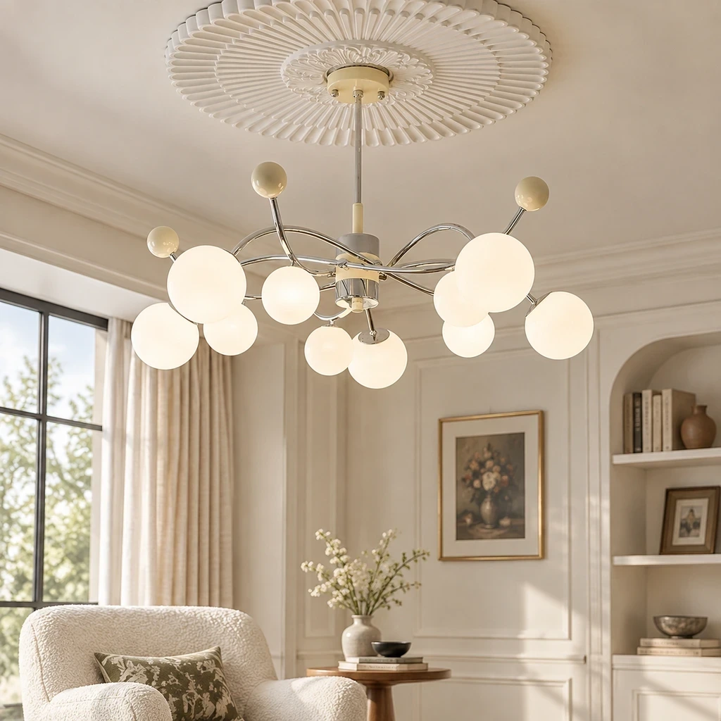 Nora Vintage Multi-Light Glass Iron Chandelier in a reading setting