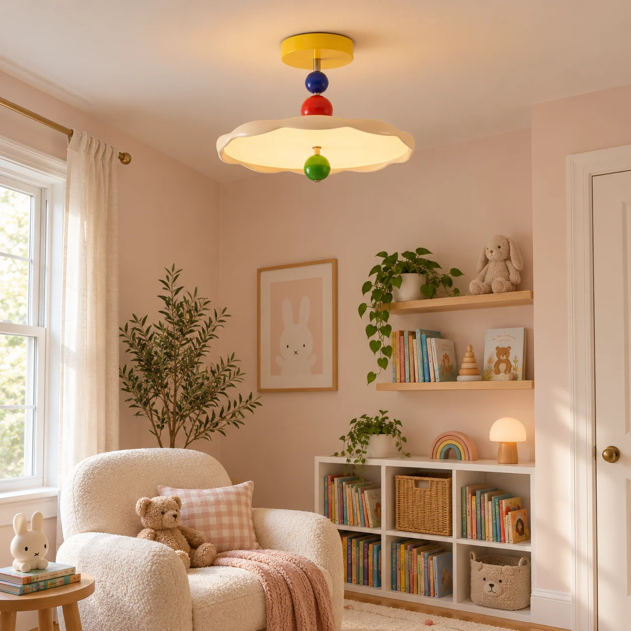 Milo Memphis flush mount in a nursery reading corner