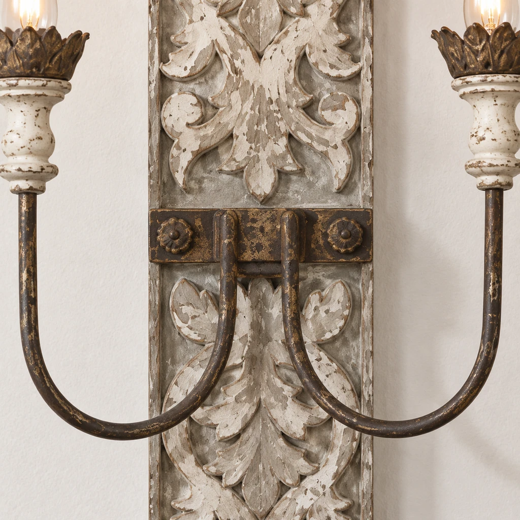 Close detail of the aged metal band and two arm connections