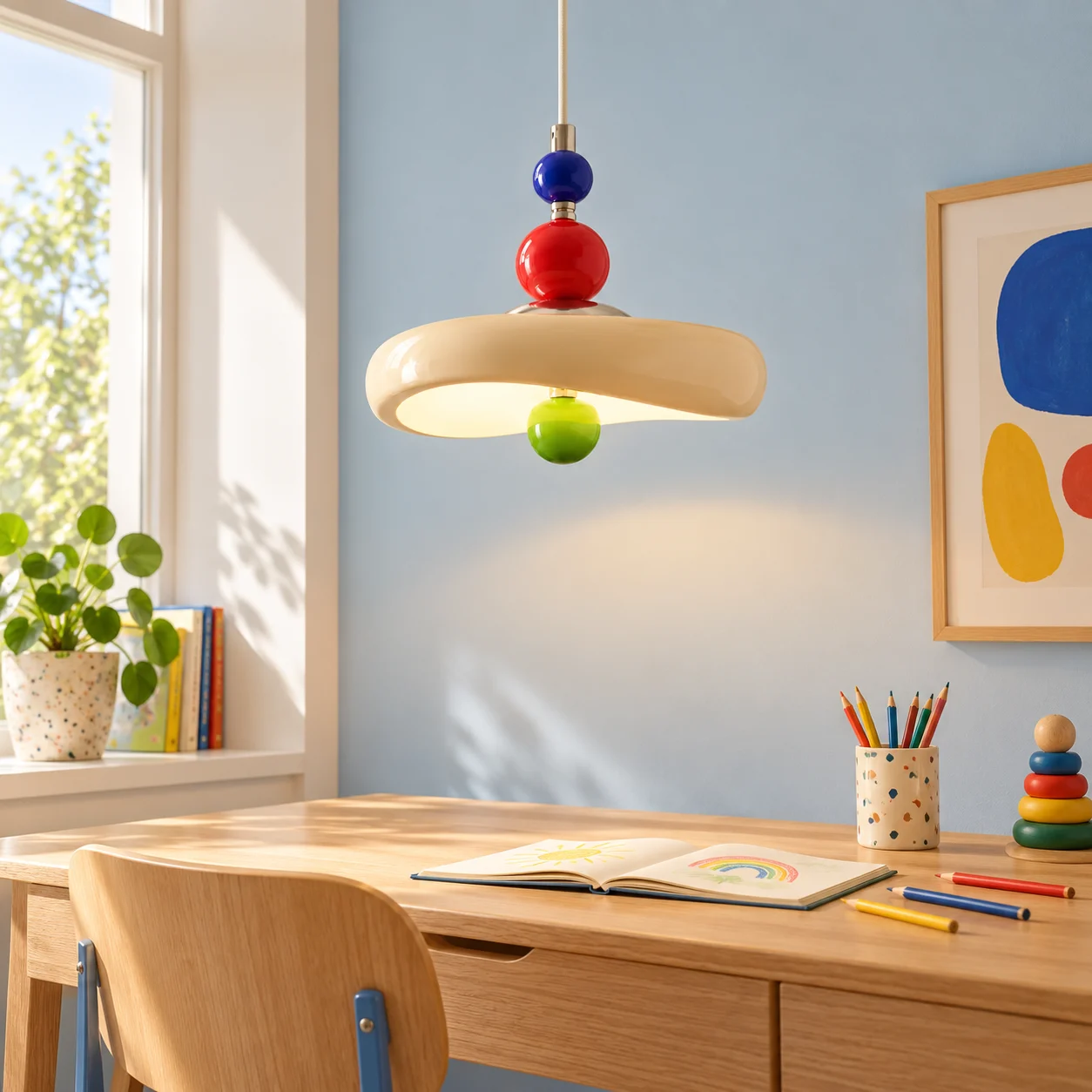 Theo Memphis pendant above a study desk