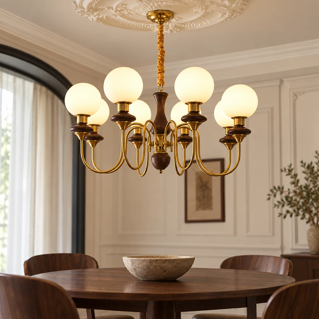 Evelyn chandelier above a dining table