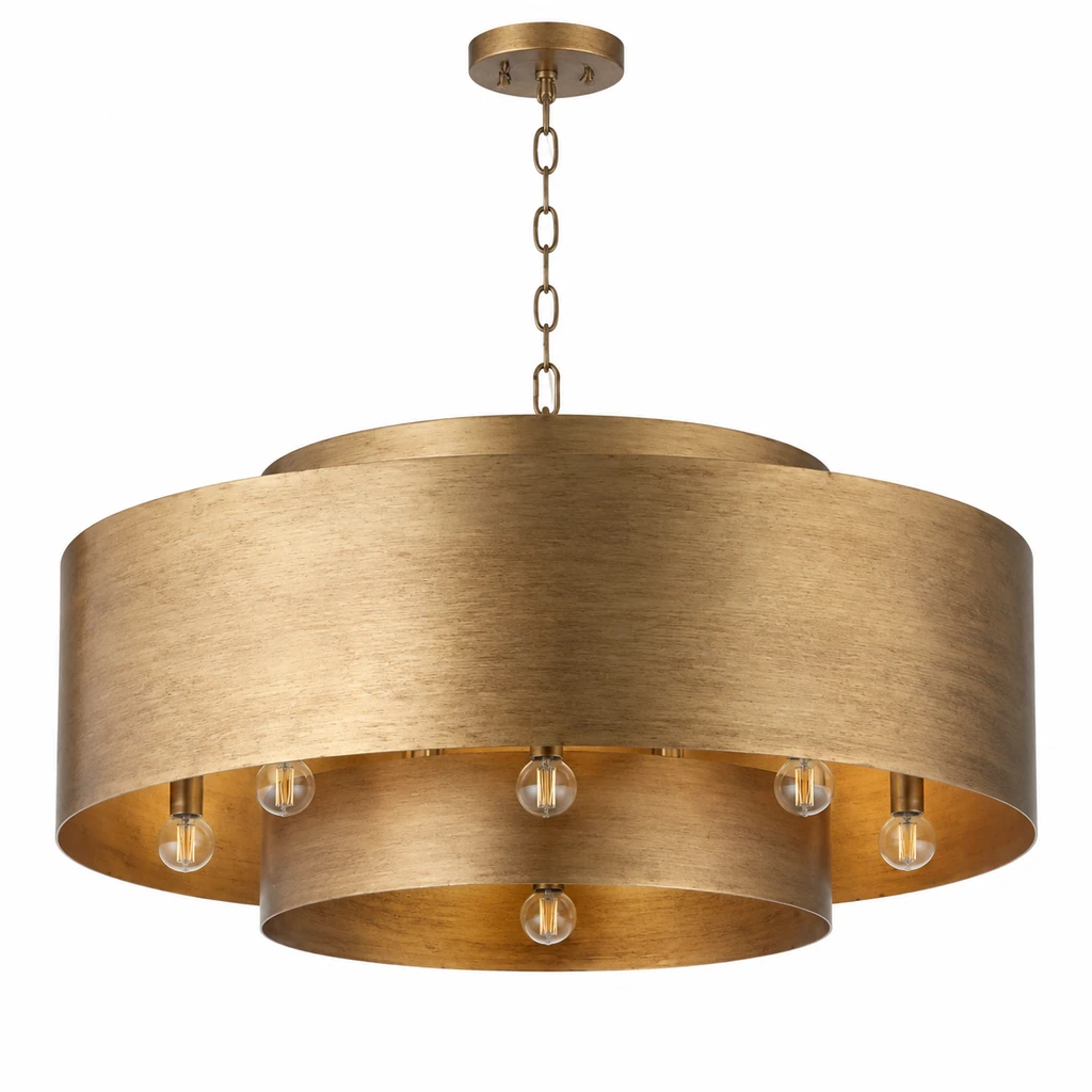 Isla nine-light layered antique-gold metal pendant on white