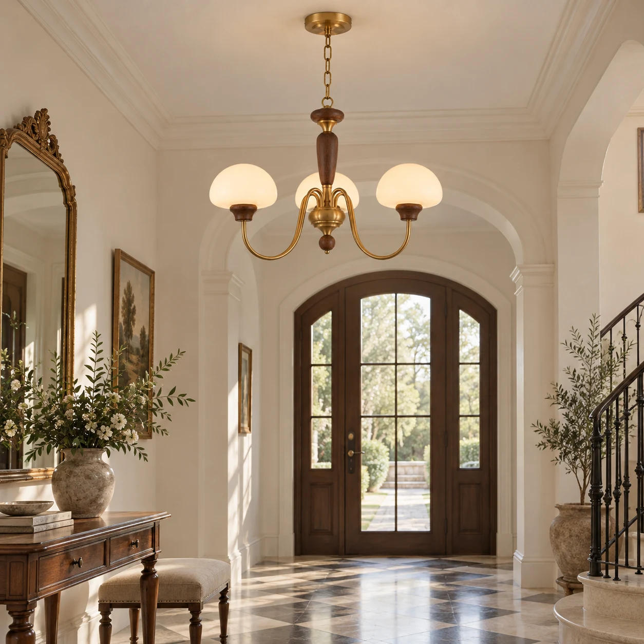 Adeline chandelier in a bright entry foyer