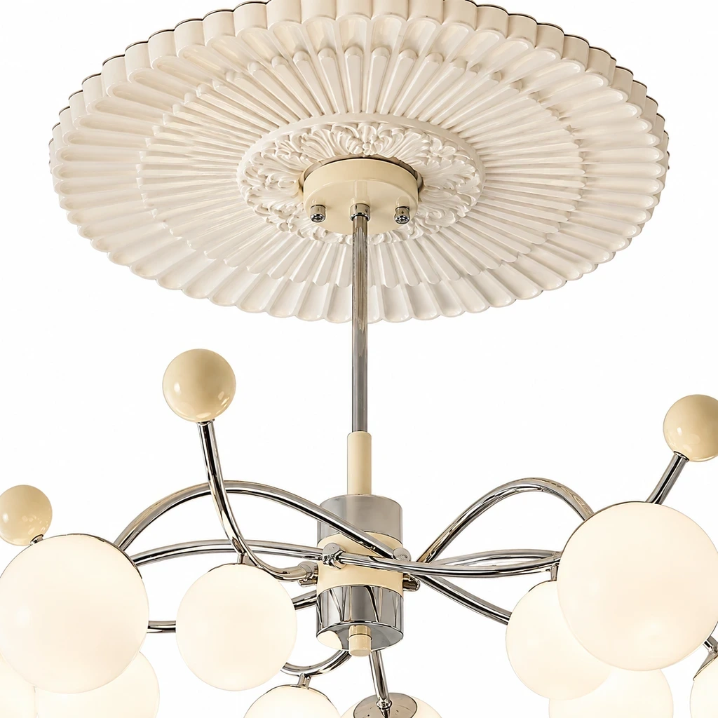 Close detail of Nora Vintage Multi-Light Glass Iron Chandelier connection
