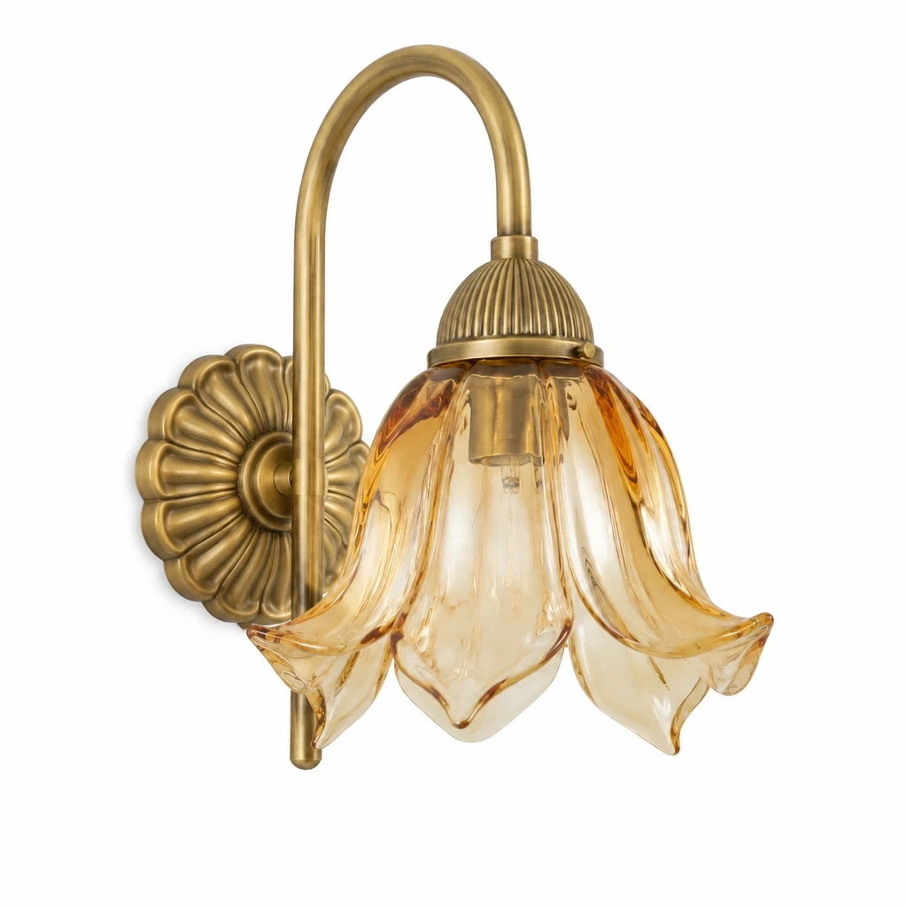 Wushlp Vintage Amber-Petal Glass Wall Light on a clean white background