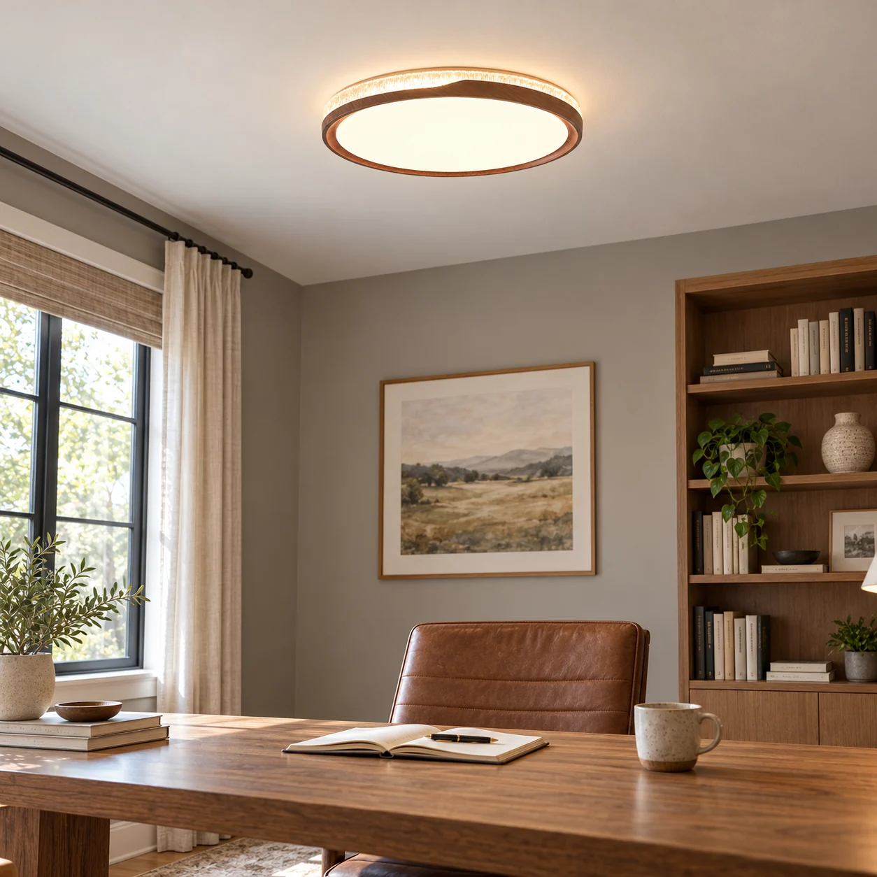 Sienna flush mount ceiling light in home office