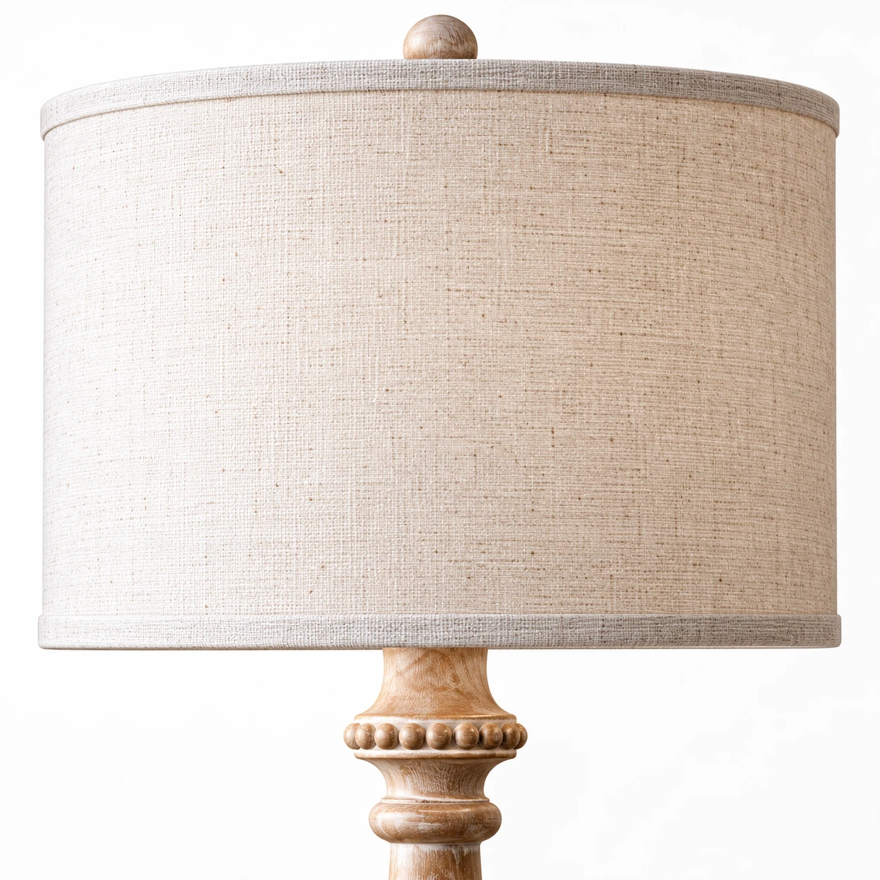 Fabric drum shade and wood finial