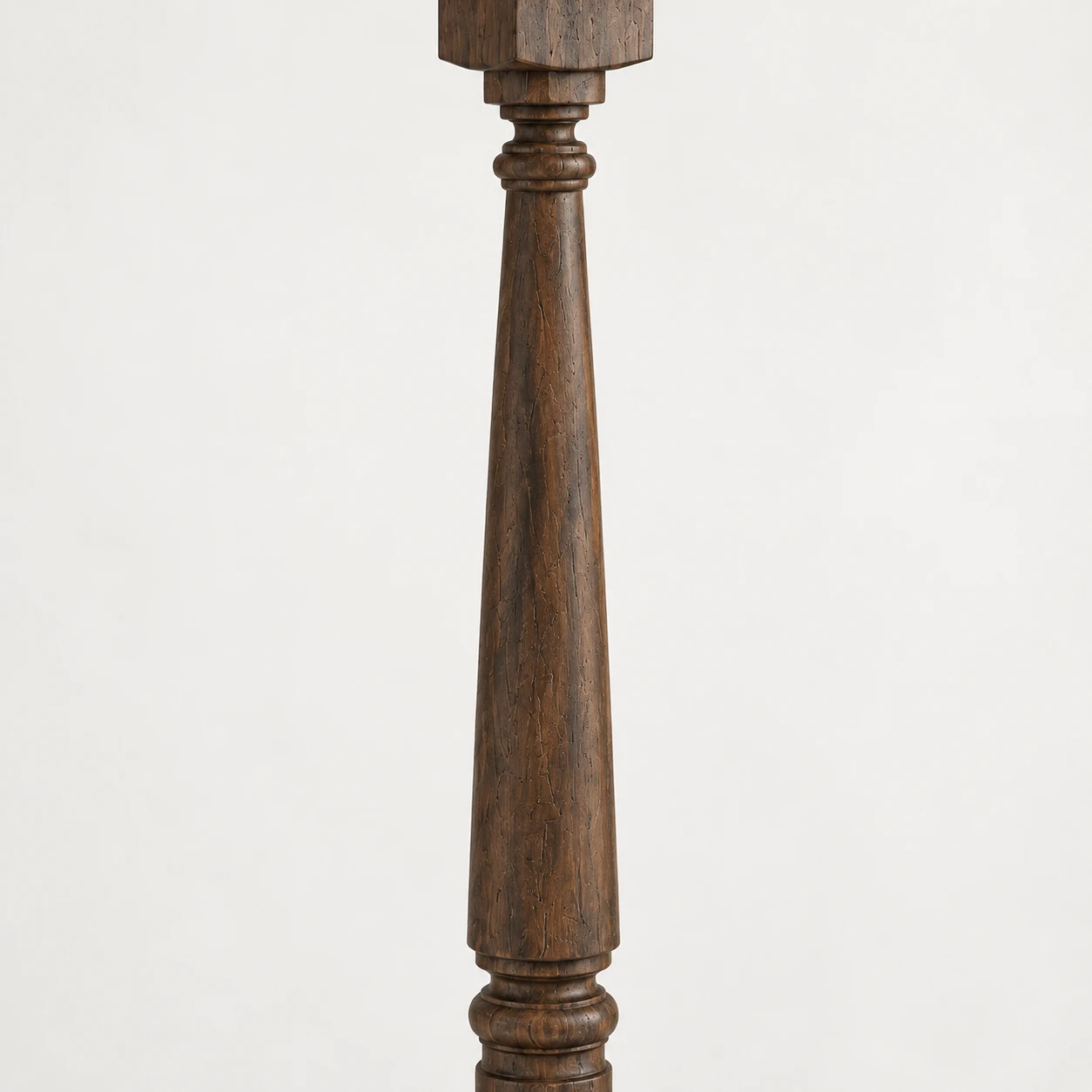 Dark Wood floor lamp detail: dark carved column